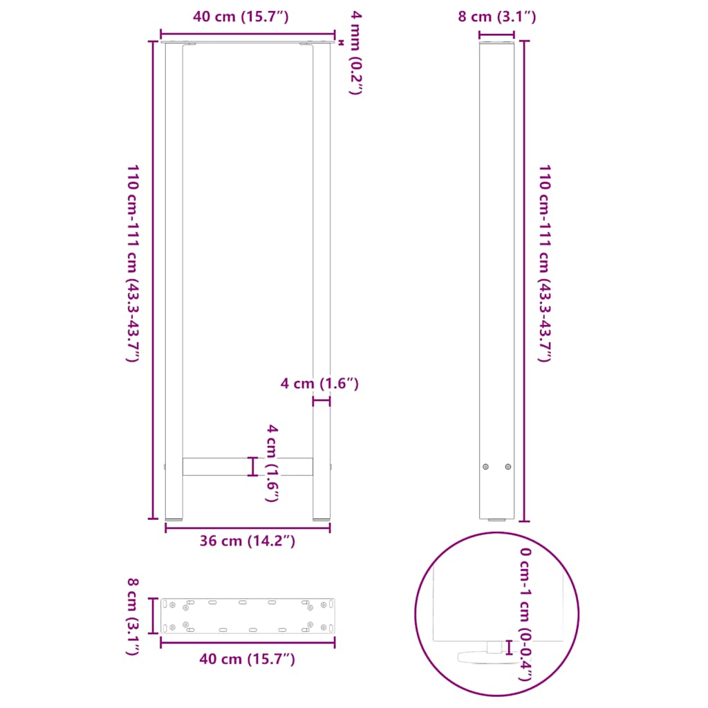 Bar Table Legs Anthracite 2 pcs 40x(110-111) cm Steel