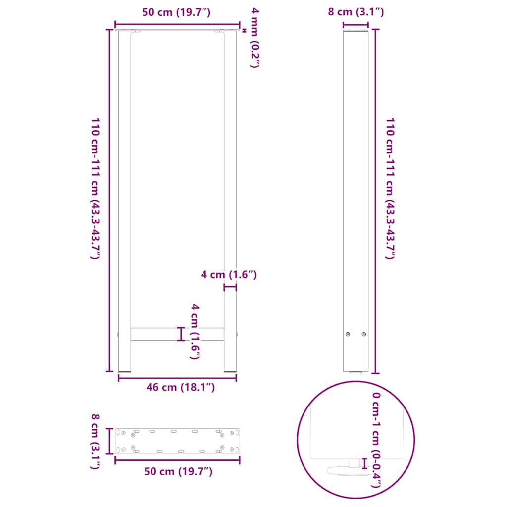Bar Table Legs White 2 pcs 50x(110-111) cm Steel