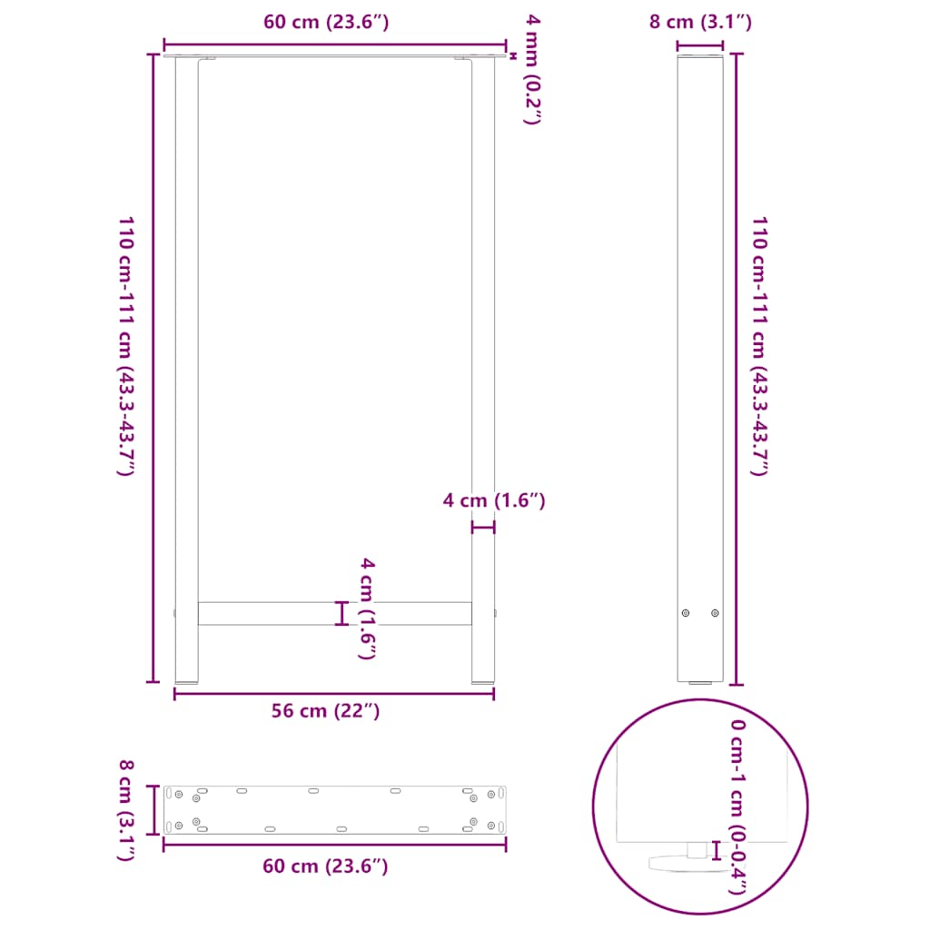 Bar Table Legs Black 2 pcs 60x(110-111) cm Steel