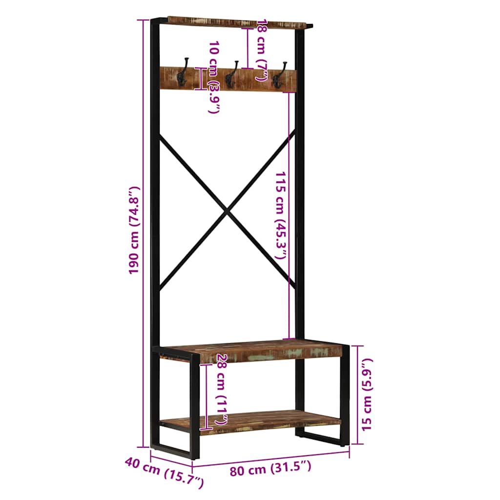 Clothes Rack Multicolour 80x40x190 cm Solid Wood Reclaimed