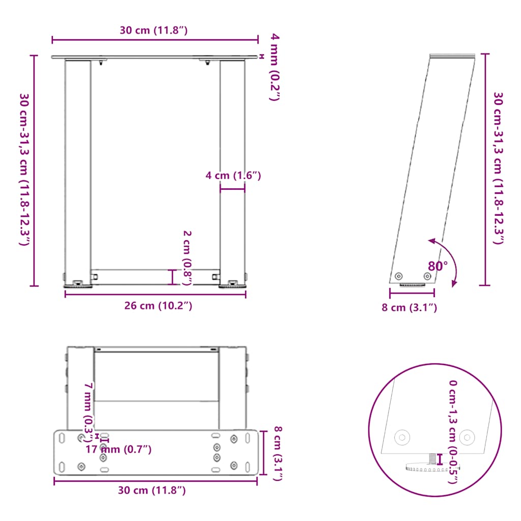 Coffee Table Legs U-Shaped 2 pcs Natural Steel 30x(30-31) cm Steel