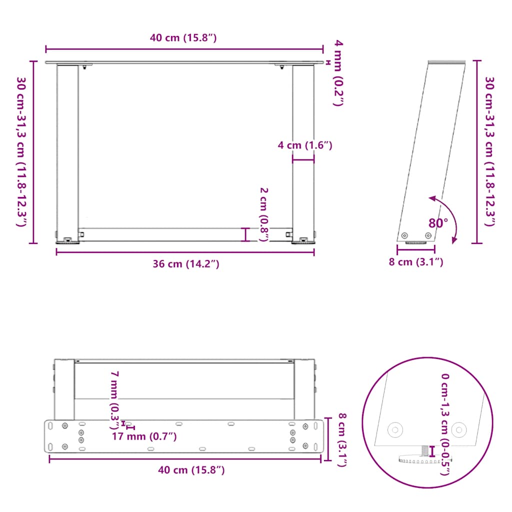 Coffee Table Legs U-Shaped 2 pcs Black 40x(30-31) cm Steel