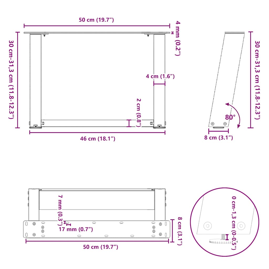 Coffee Table Legs U-Shaped 2 pcs Black 50x(30-31) cm Steel
