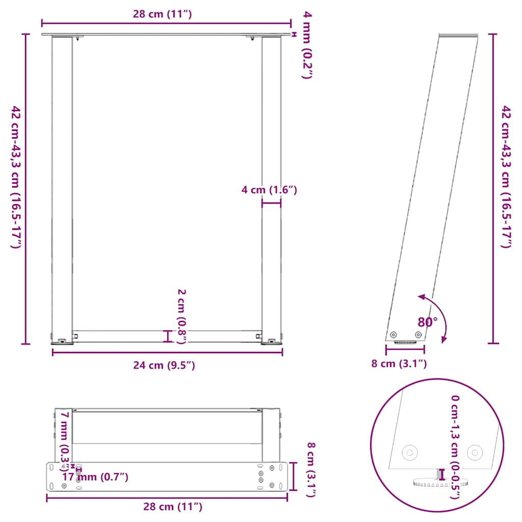 Coffee Table Legs U-Shaped 2 pcs Anthracite 28x(42-43) cm Steel