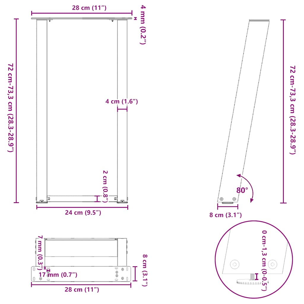 Console Table Legs U-Shaped 2 pcs Natural Steel 28x(72-73) cm Steel