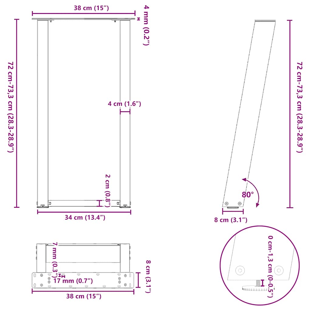 Console Table Legs U-Shaped 2 pcs Natural Steel 38x(72-73) cm Steel