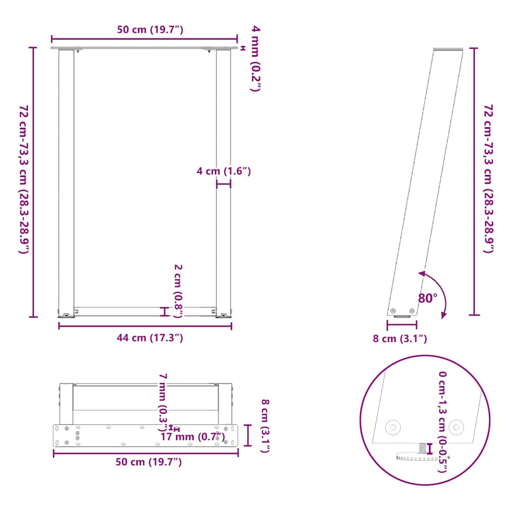 Dining Table Legs U-Shaped 2 pcs Natural Steel 50x(72-73) cm Steel
