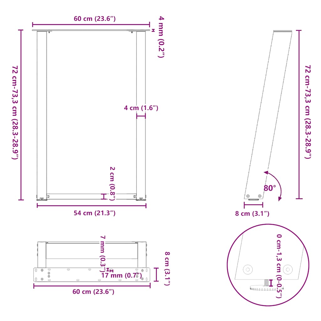 Dining Table Legs U-Shaped 2 pcs Natural Steel 60x(72-73) cm Steel
