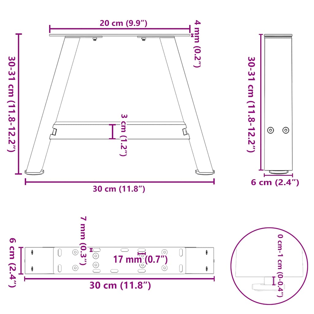 Coffee Table Legs A-Shaped 2 pcs Black 30x(30-31) cm Steel