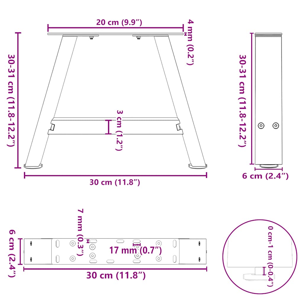 Coffee Table Legs A-Shaped 2 pcs White 30x(30-31) cm Steel