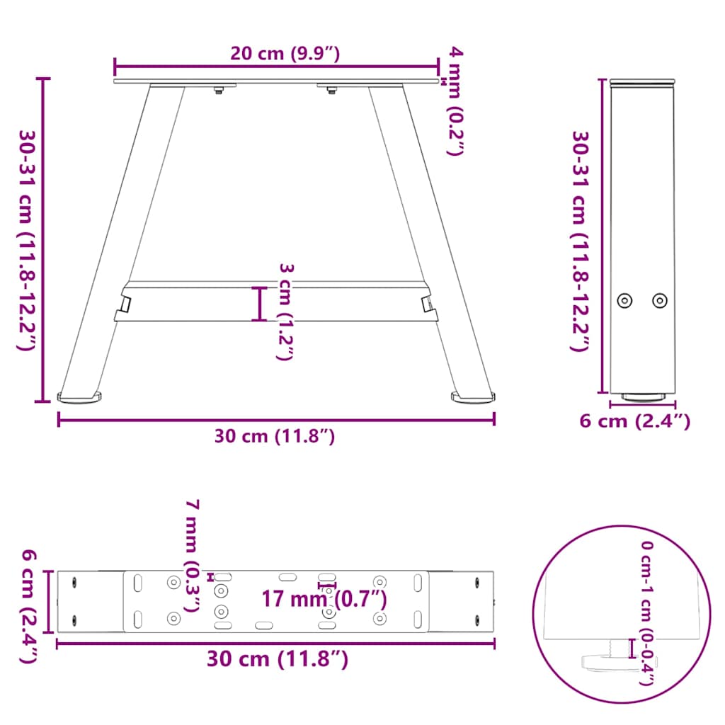 Coffee Table Legs A-Shaped 2 pcs Anthracite 30x(30-31) cm Steel