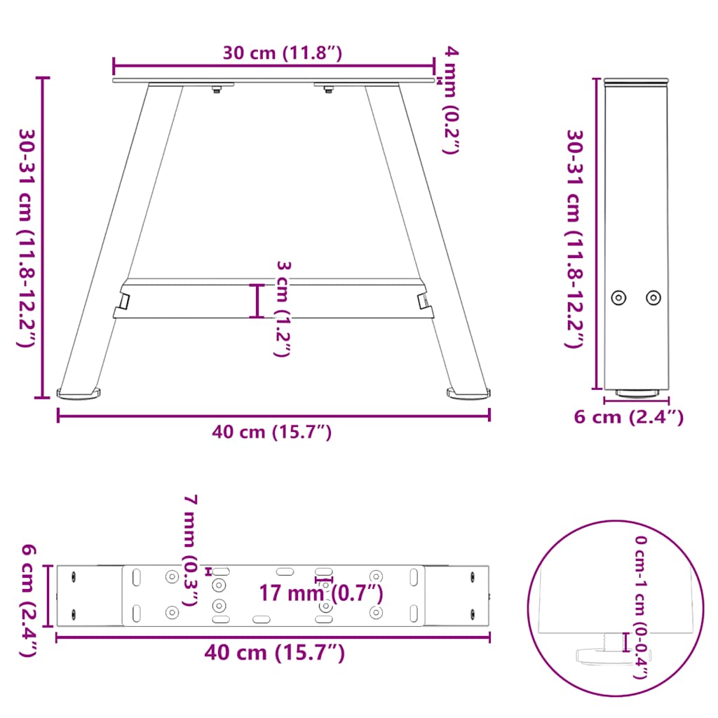 Coffee Table Legs A-Shaped 2 pcs White 40x(30-31) cm Steel