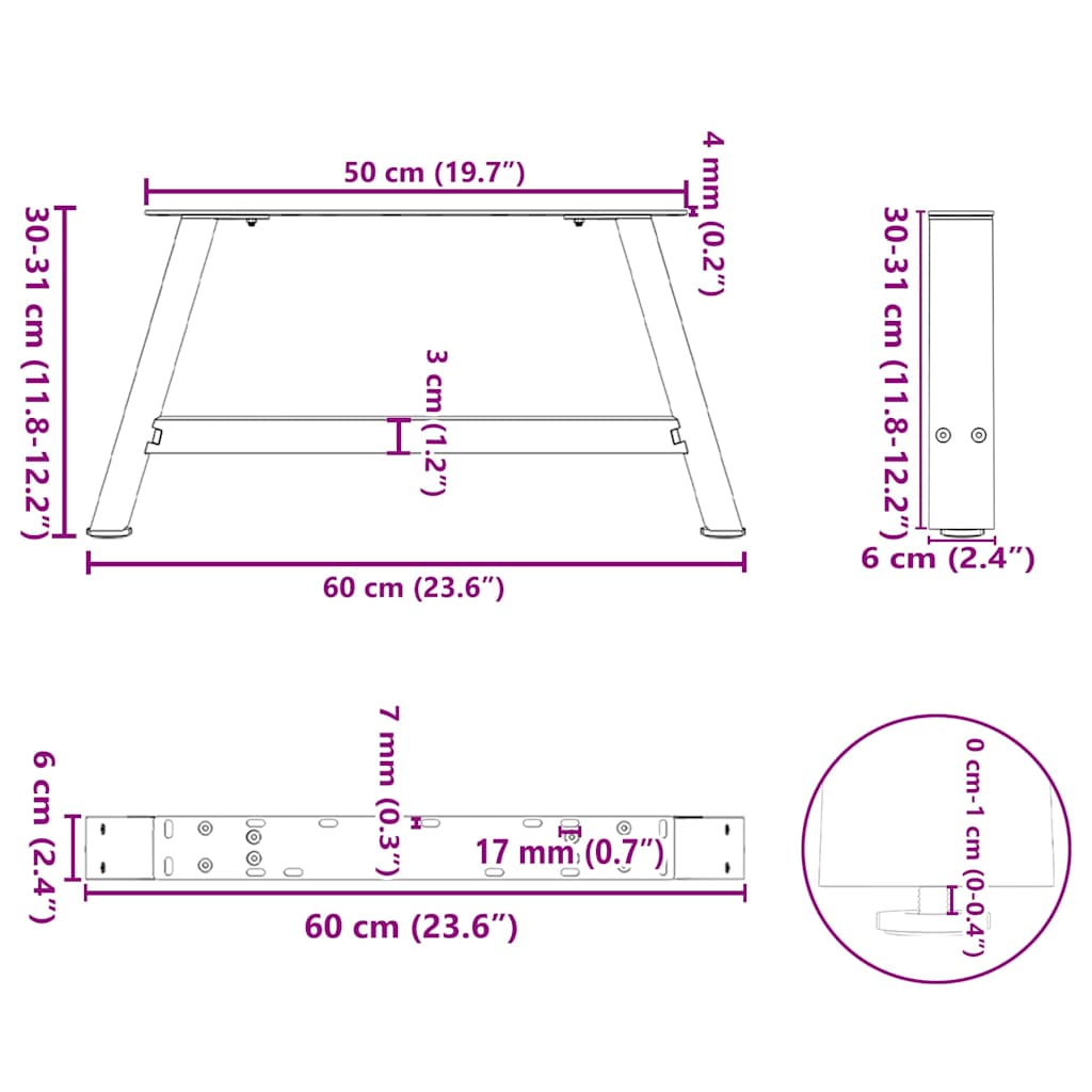 Coffee Table Legs A-Shaped 2 pcs Anthracite 60x(30-31) cm Steel