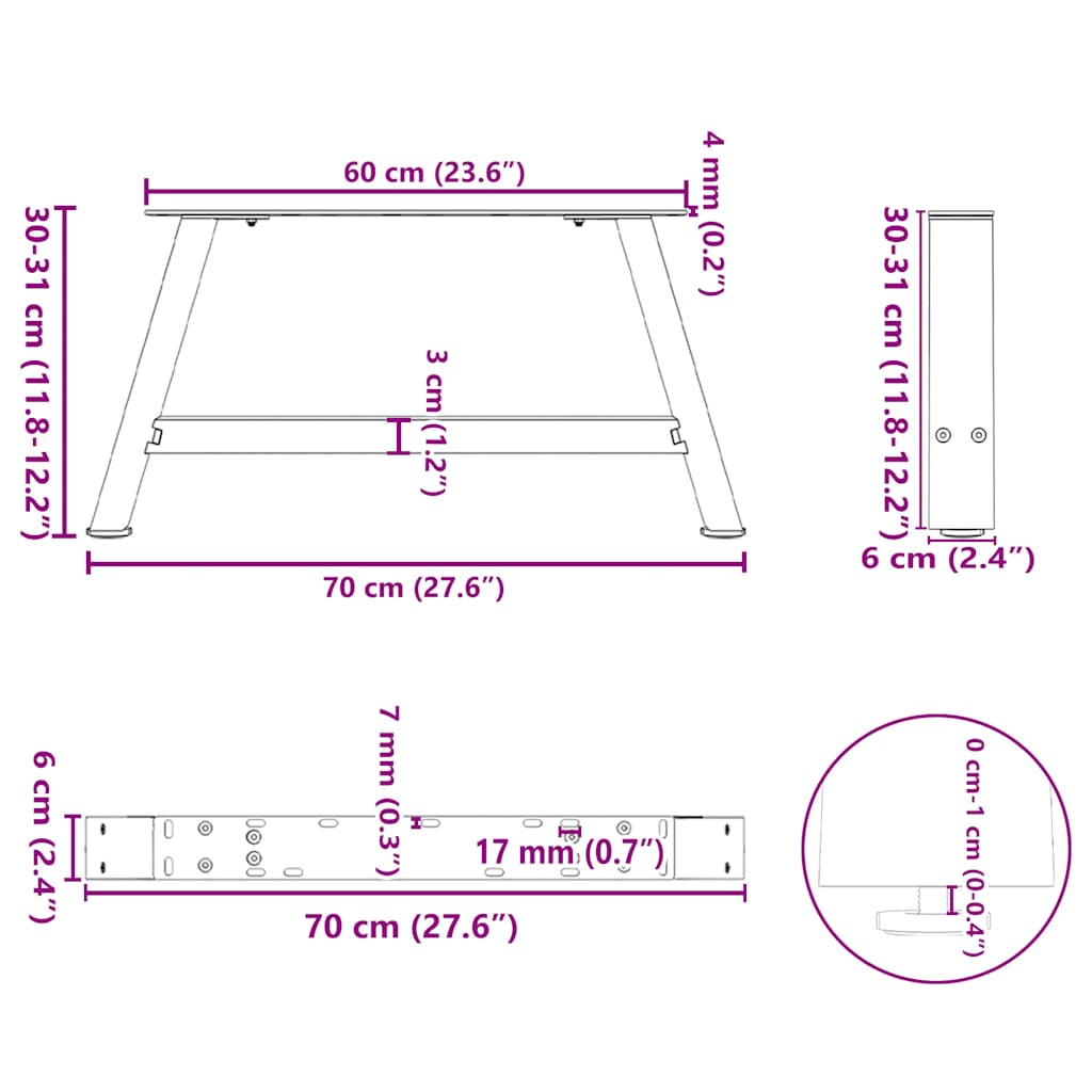 Coffee Table Legs A-Shaped 2 pcs Black 70x(30-31) cm Steel