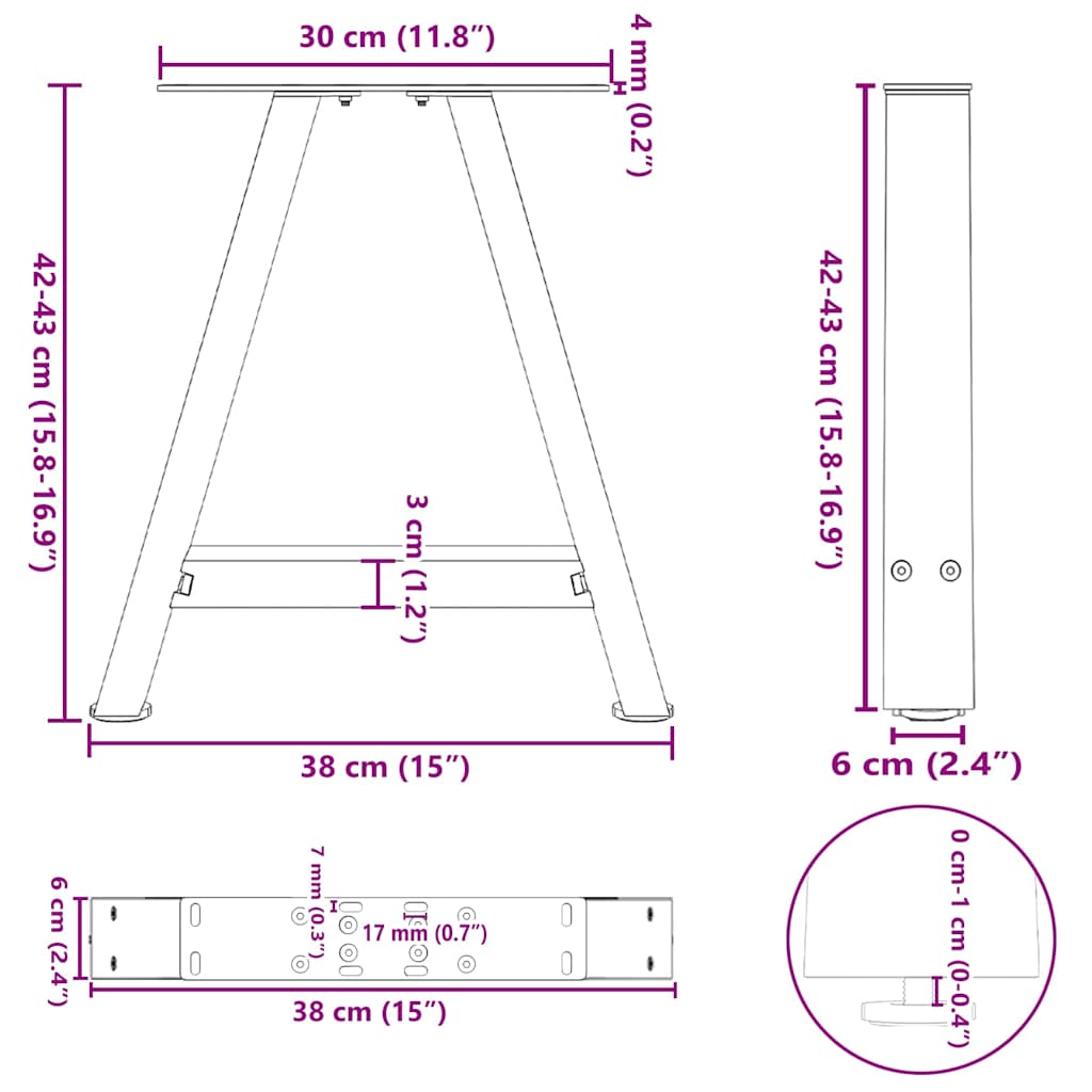 Coffee Table Legs A-Shaped 2 pcs White 38x(42-43) cm Steel