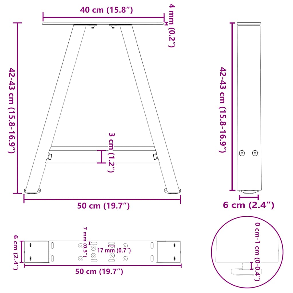 Coffee Table Legs A-Shaped 2 pcs White 50x(42-43) cm Steel