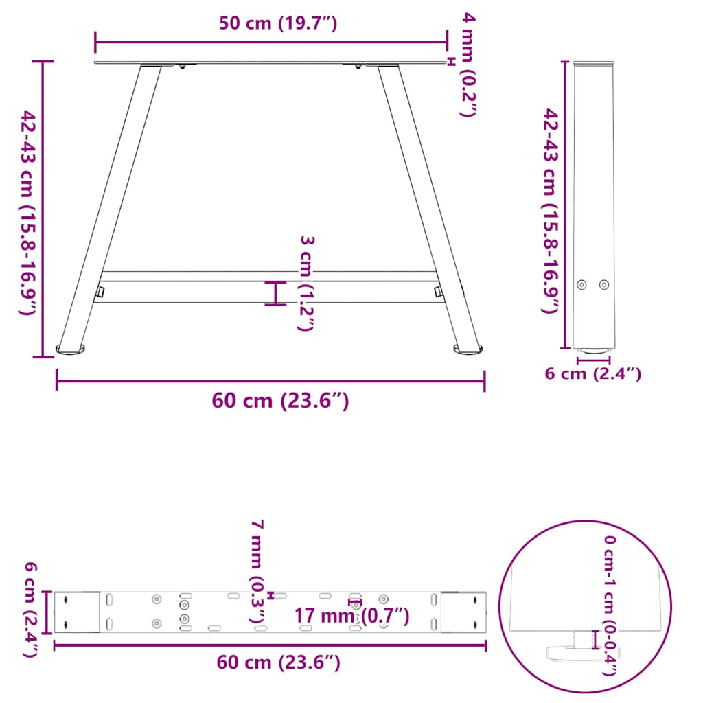 Coffee Table Legs A-Shaped 2 pcs White 60x(42-43) cm Steel