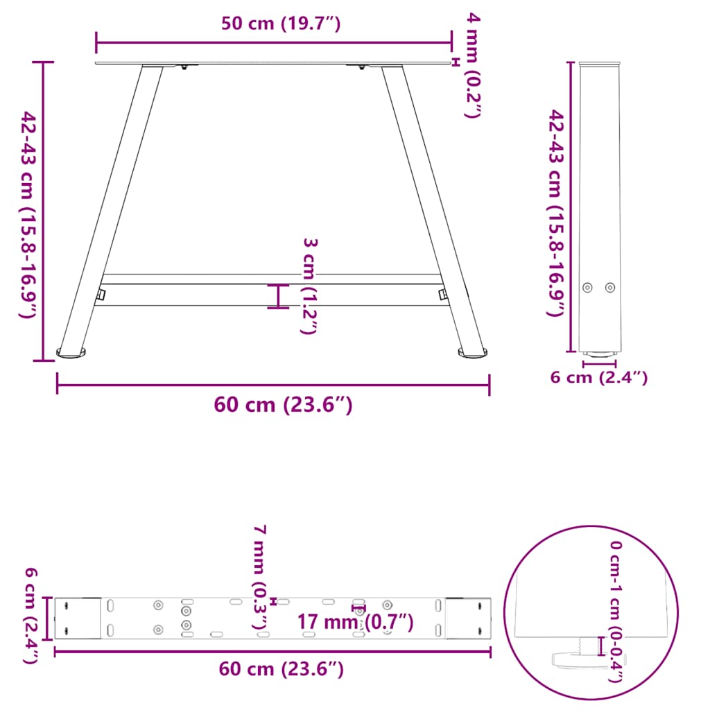 Coffee Table Legs A-Shaped 2 pcs Anthracite 60x(42-43) cm Steel