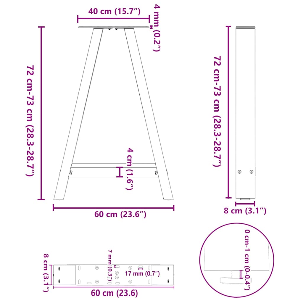 Dining Table Legs A-Shaped 2 pcs Black 60x(72-73) cm Steel