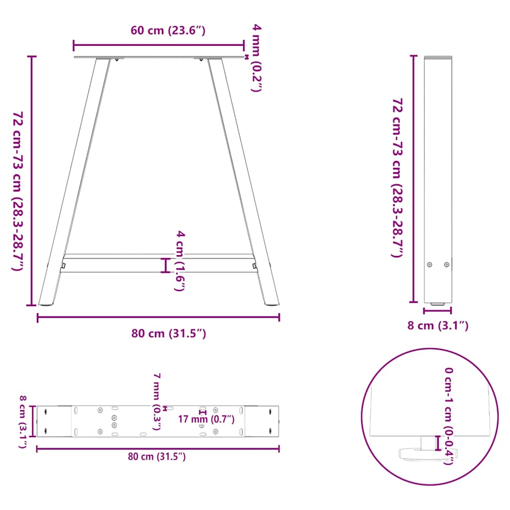 Dining Table Legs A-Shaped 2 pcs White 80x(72-73) cm Steel