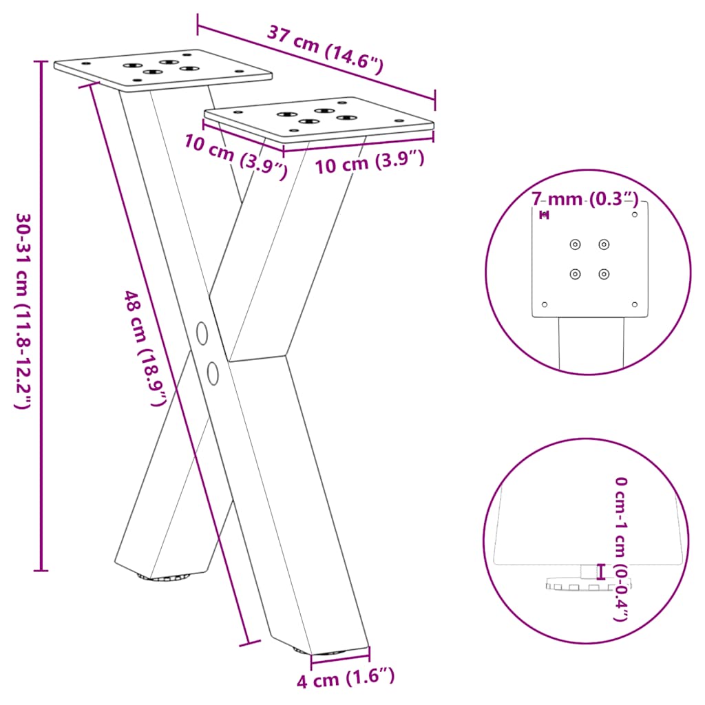 Coffee Table Legs X-Shaped 2 pcs White 37x(30-31) cm Steel