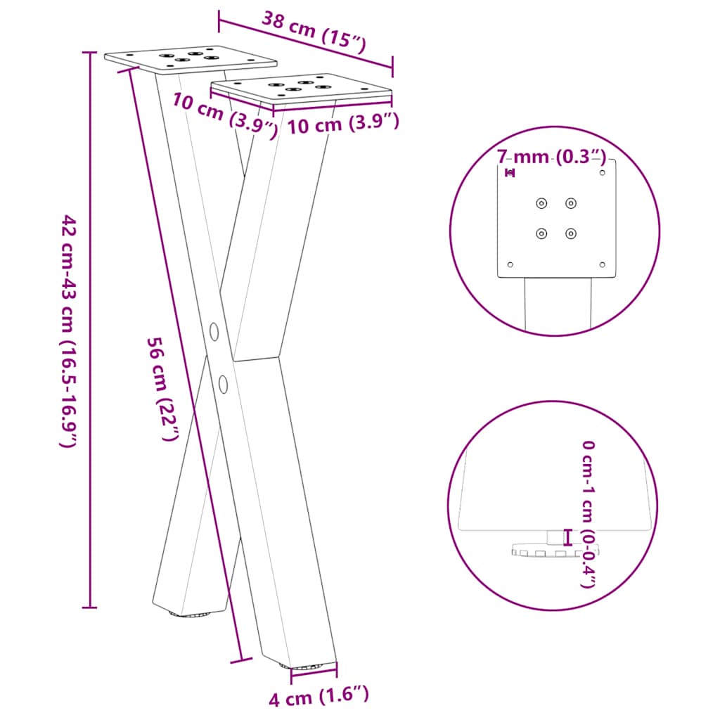 Coffee Table Legs X-Shaped 2 pcs White 38x(42-43) cm Steel