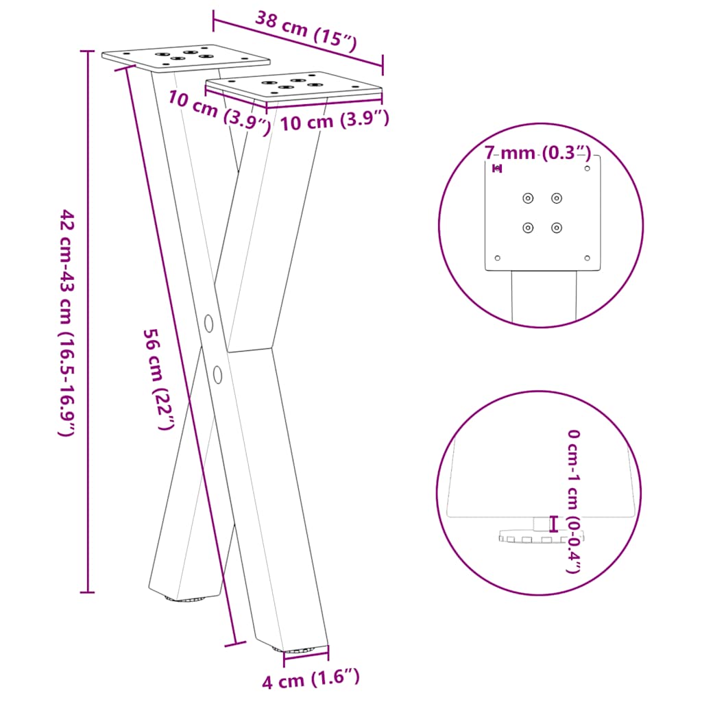 Coffee Table Legs X-Shaped 2 pcs Natural Steel 38x(42-43) cm Steel