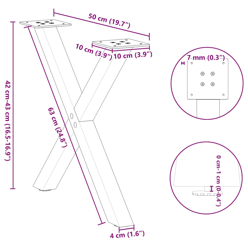 Coffee Table Legs X-Shaped 2 pcs Black 50x(42-43) cm Steel