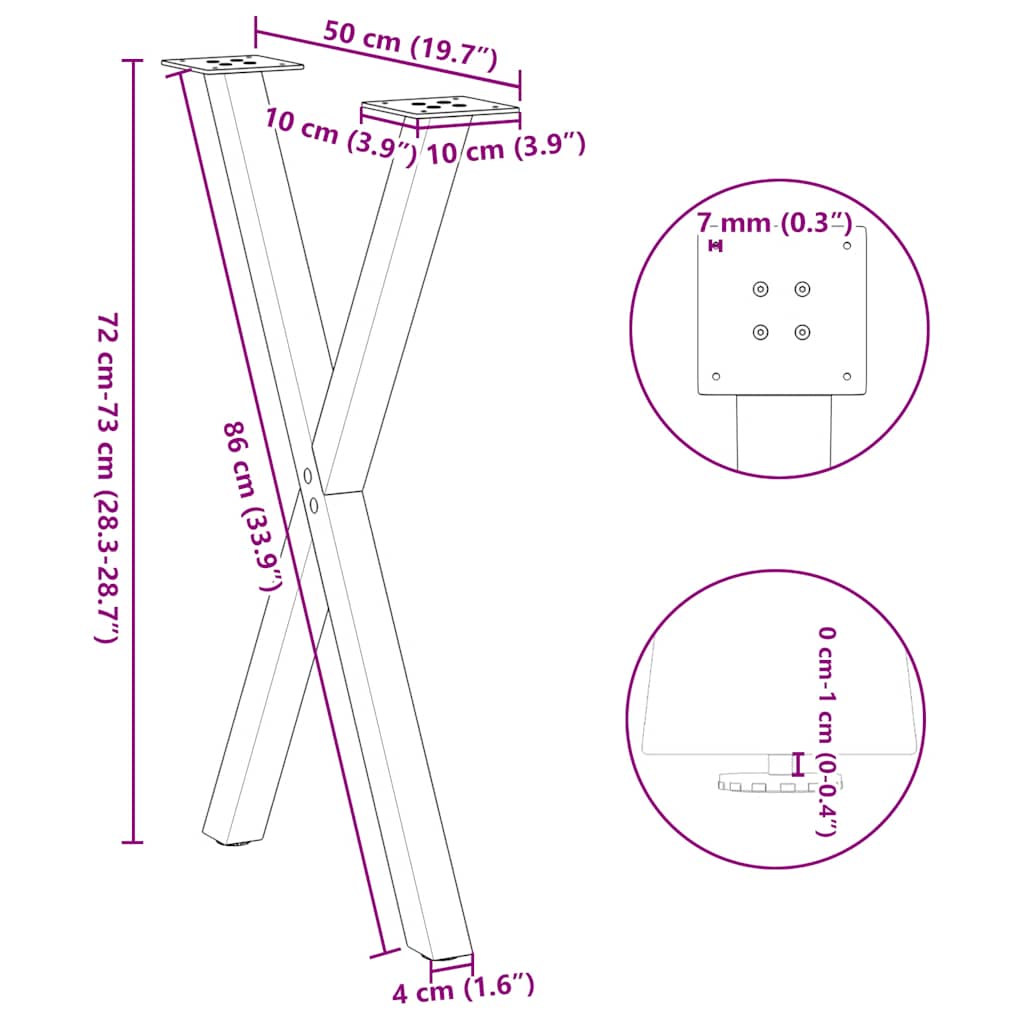 Dining Table Legs X-Shaped 2 pcs Black 50x(72-73) cm Steel