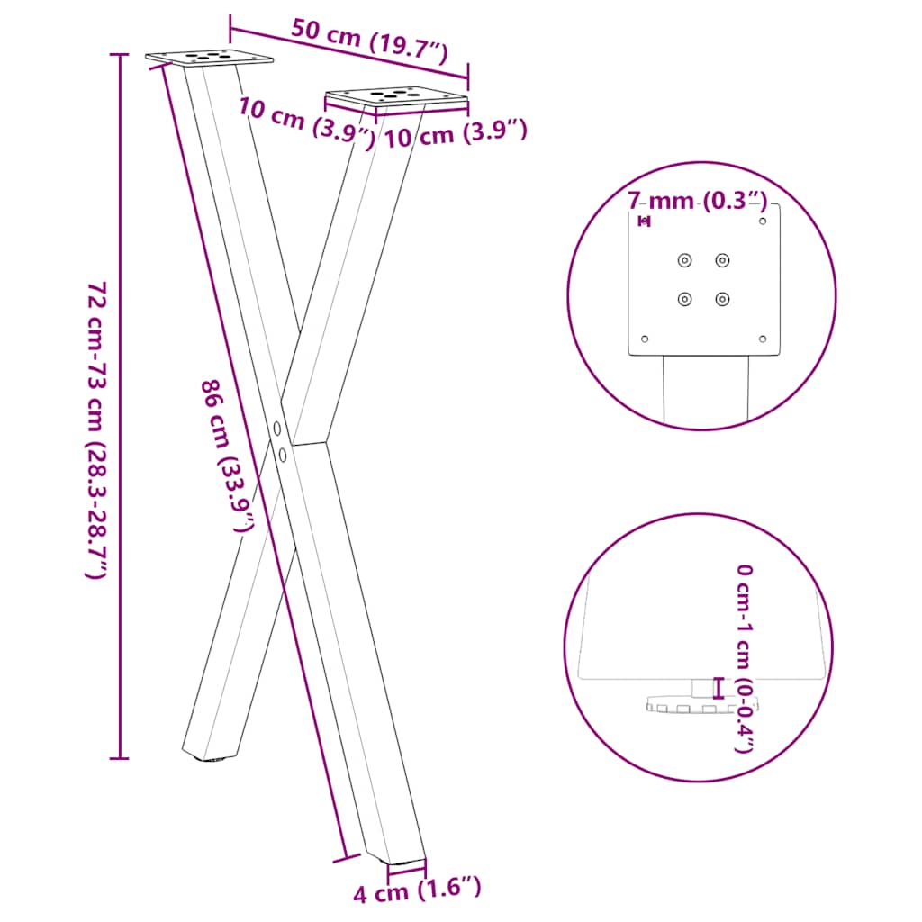 Dining Table Legs X-Shaped 2 pcs White 50x(72-73) cm Steel