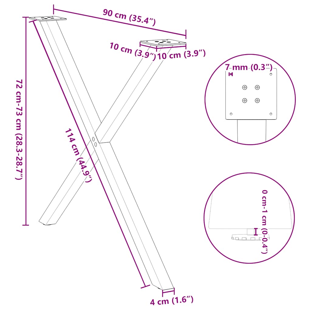 Dining Table Legs X-Shaped 2 pcs Black 90x(72-73) cm Steel