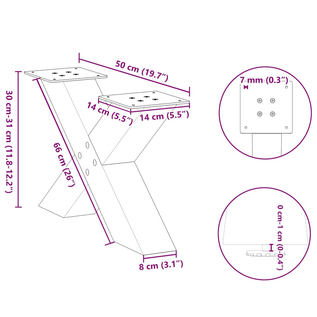 Coffee Table Legs X-Shaped 2 pcs Black 50x(30-31) cm Steel