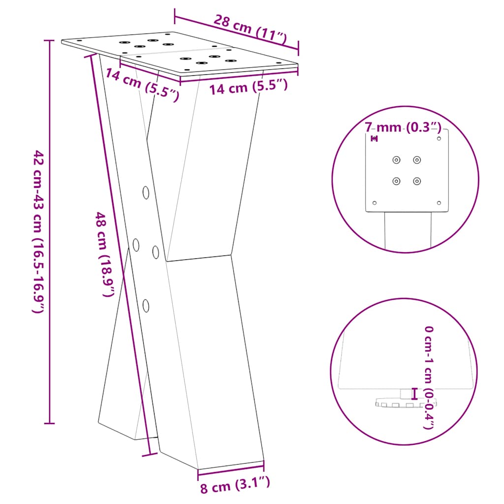 Coffee Table Legs X-Shaped 2 pcs Natural Steel 28x(42-43) cm Steel
