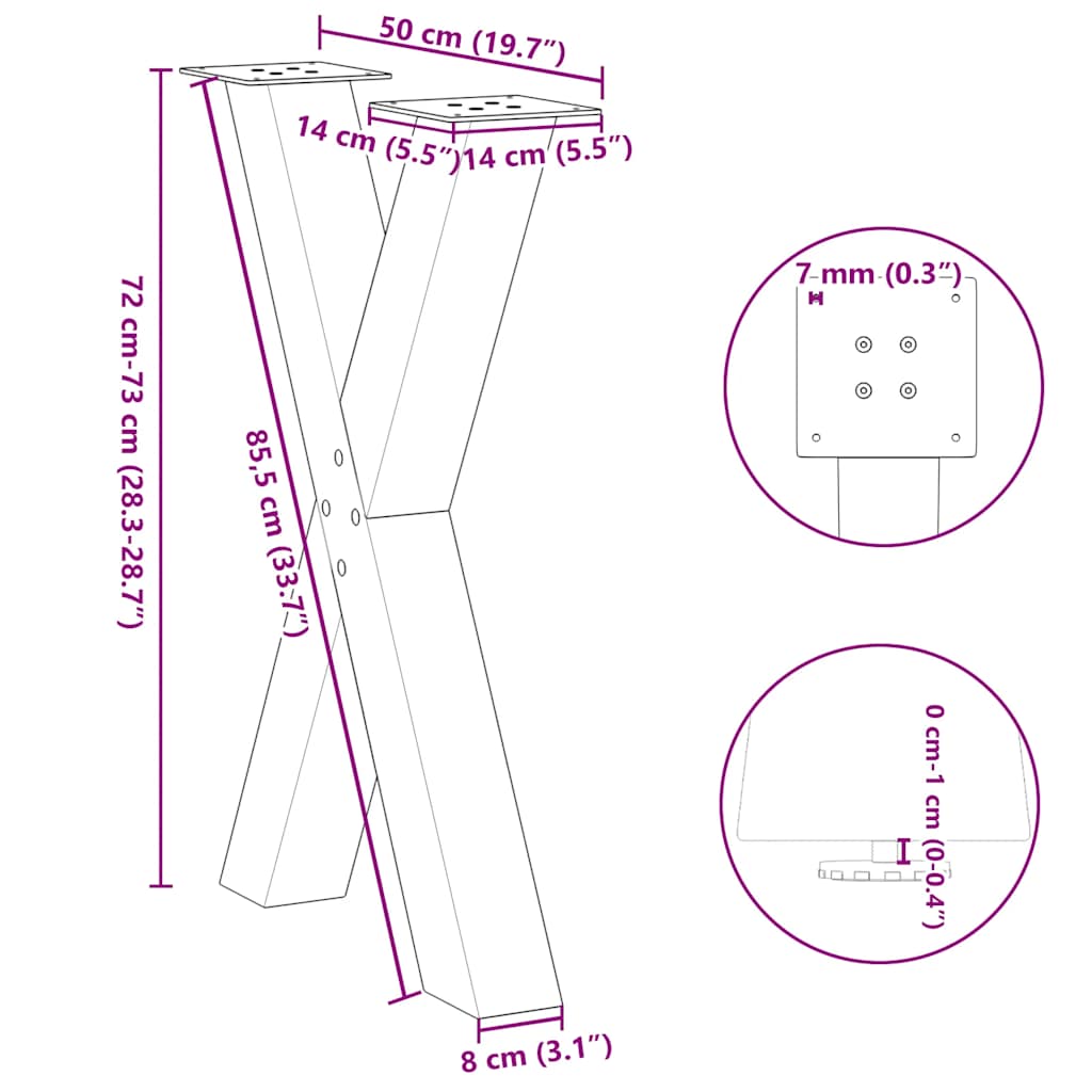 Dining Table Legs X-Shaped 2 pcs Natural Steel 50x(72-73) cm Steel