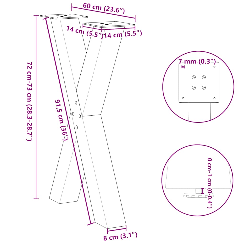 Dining Table Legs X-Shaped 2 pcs Natural Steel 60x(72-73) cm Steel