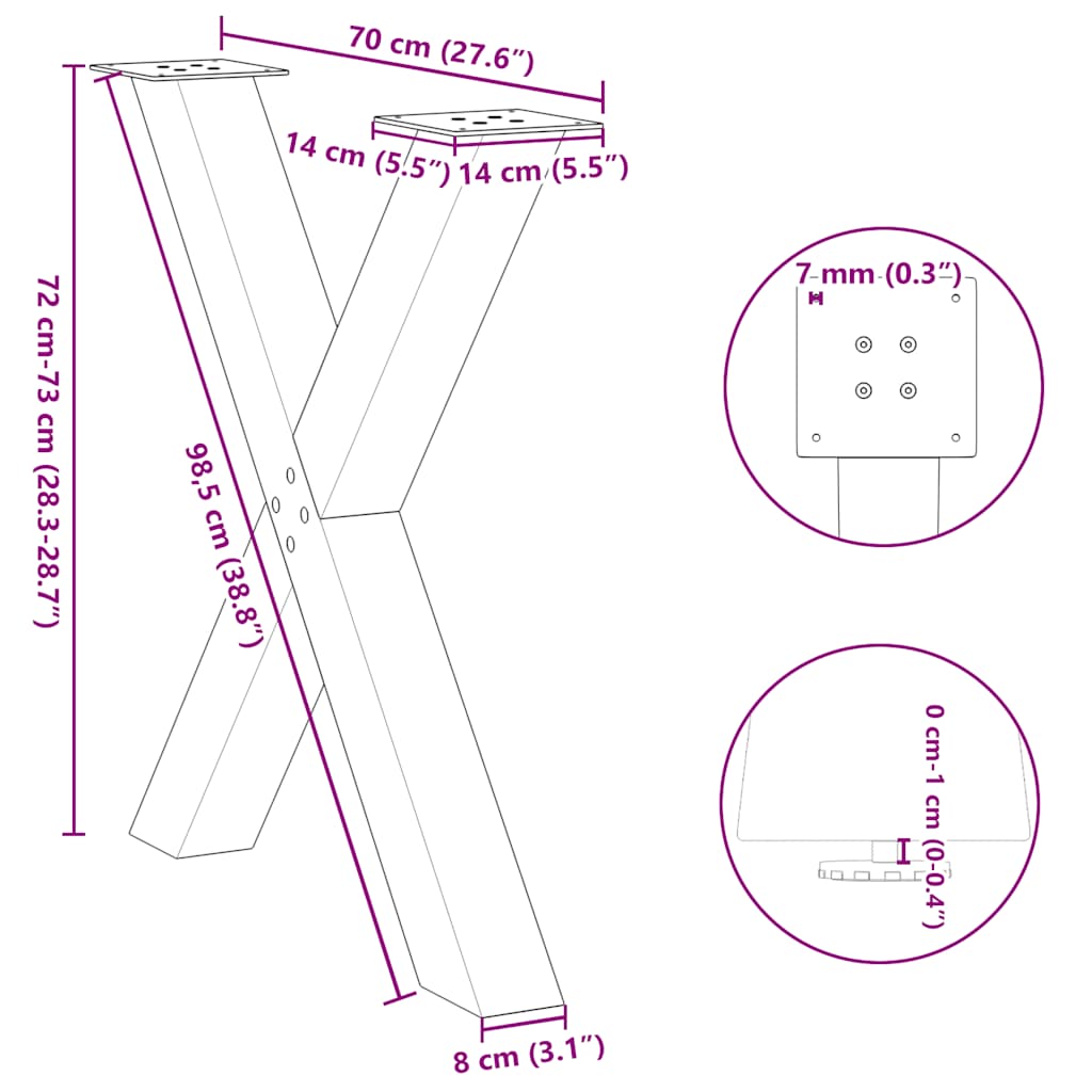 Dining Table Legs X-Shaped 3 pcs White 70x(72-73) cm Steel