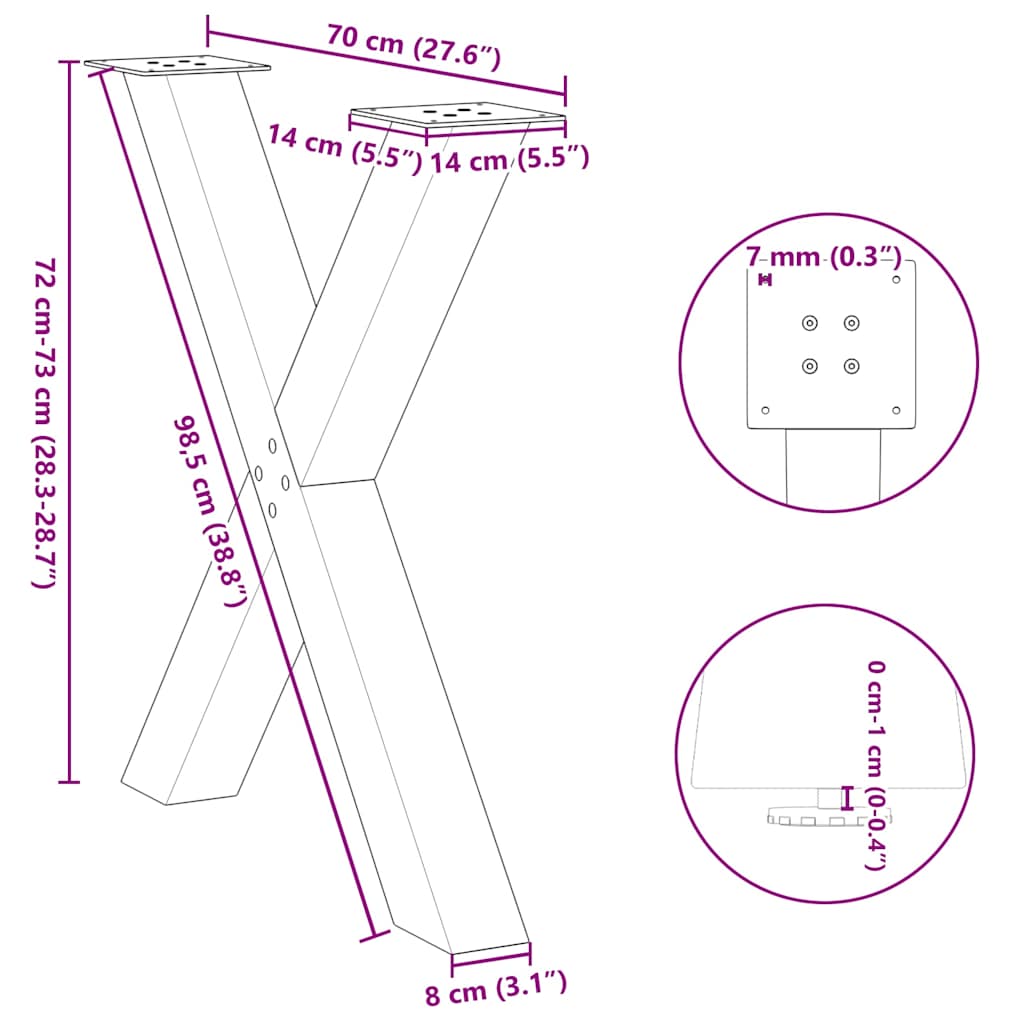 Dining Table Legs X-Shaped 3 pcs Anthracite 70x(72-73) cm Steel