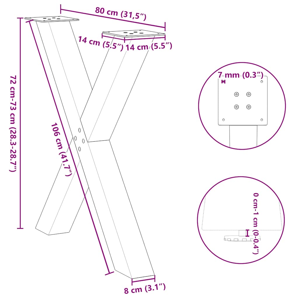 Dining Table Legs X-Shaped 3 pcs Natural Steel 80x(72-73) cm Steel