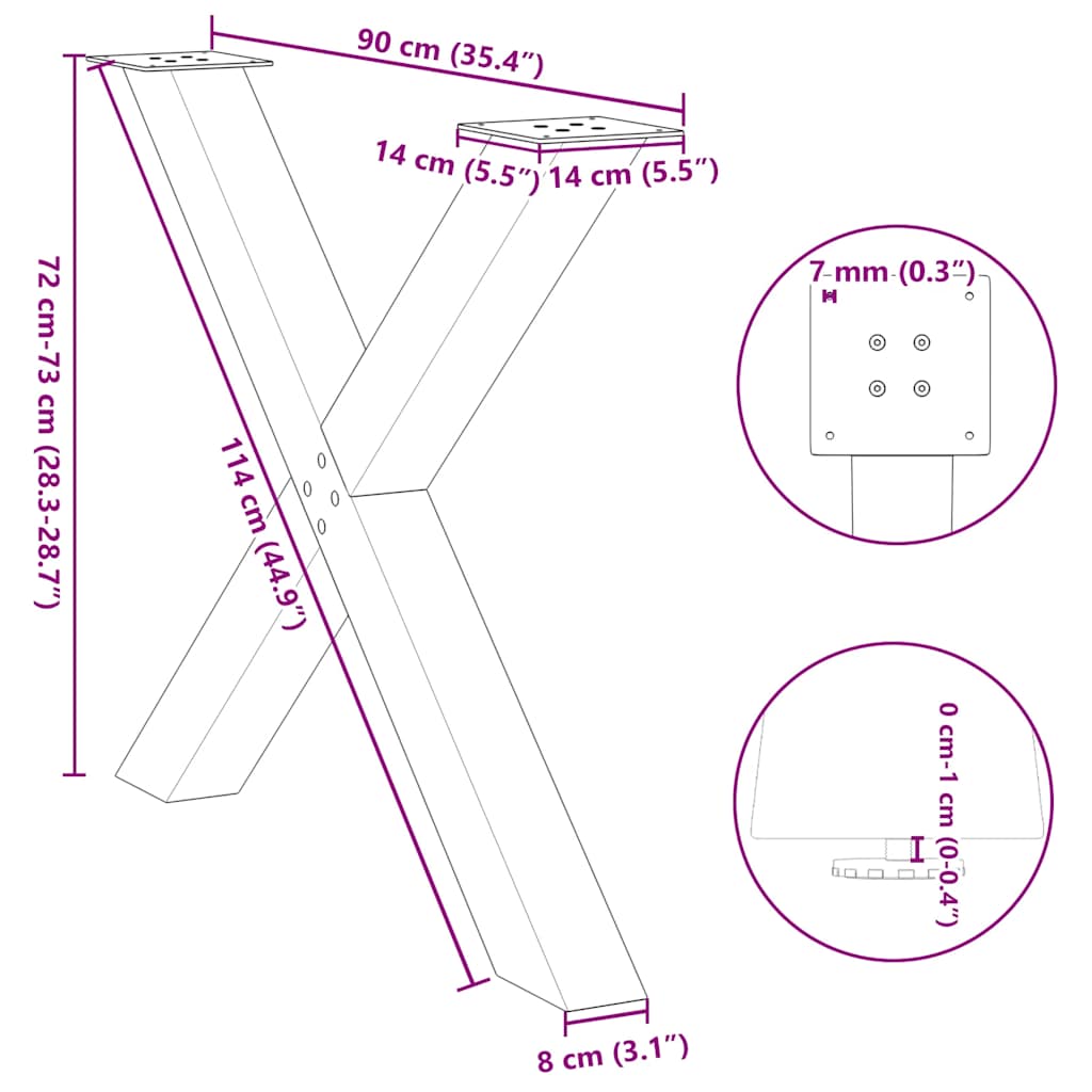Dining Table Legs X-Shaped 3 pcs Black 90x(72-73) cm Steel