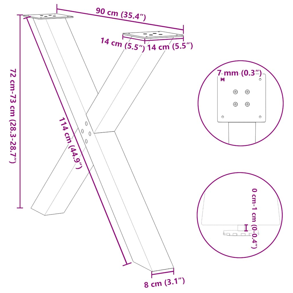 Dining Table Legs X-Shaped 3 pcs Natural Steel 90x(72-73) cm Steel