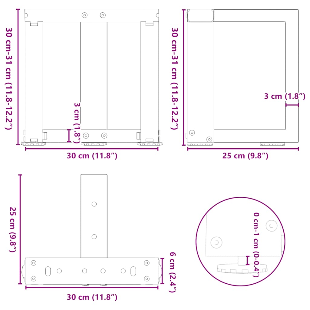 Coffee Table Legs T-Shaped 2 pcs White 30x25x(30-31) cm Steel