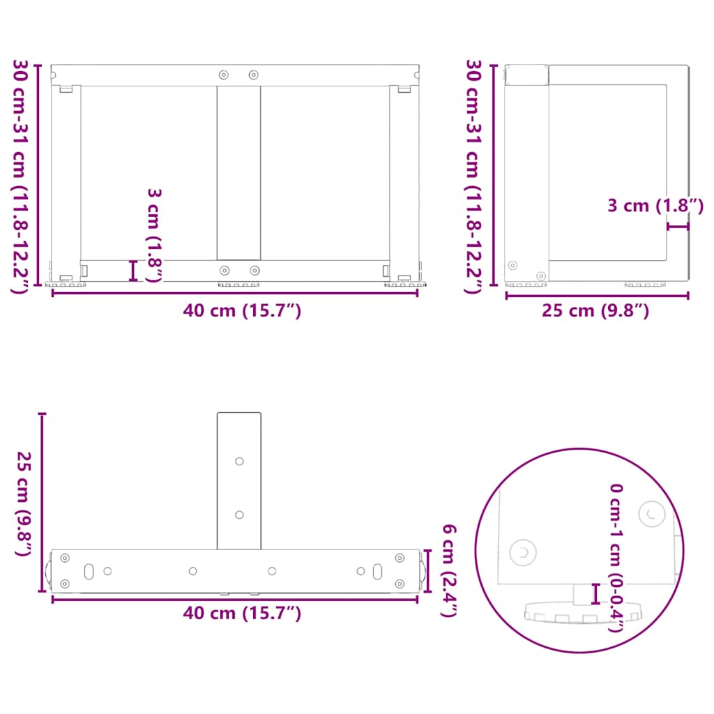 Coffee Table Legs T-Shaped 2 pcs White 40x25x(30-31) cm Steel