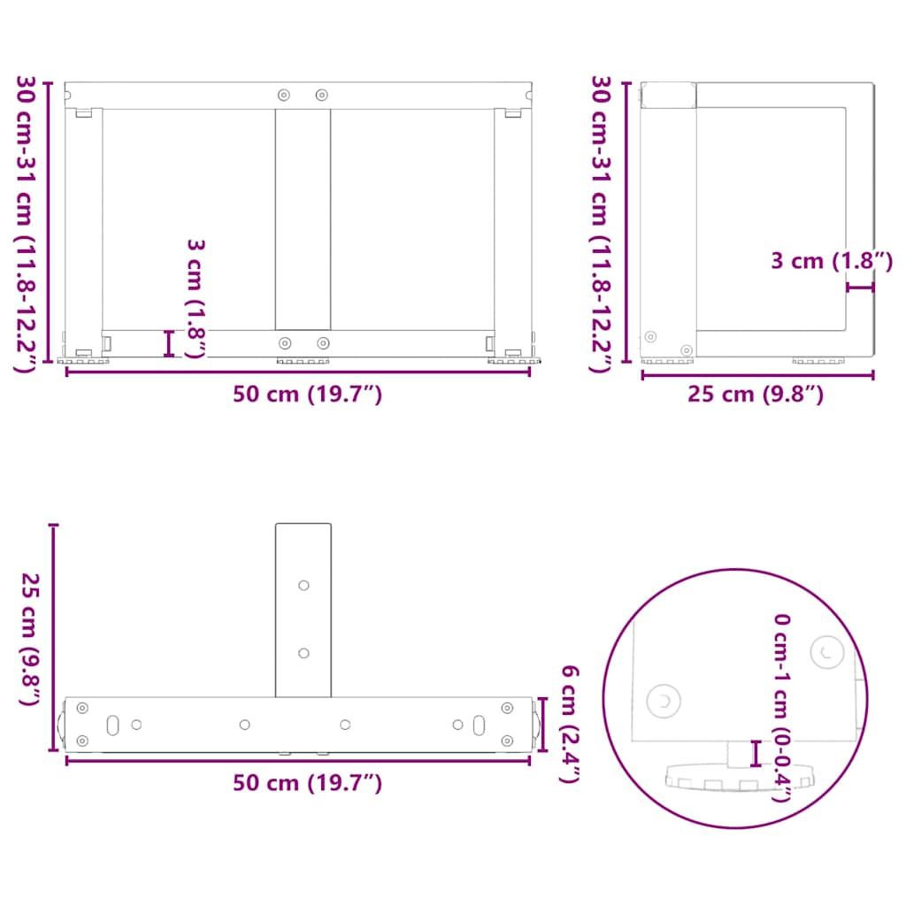 Coffee Table Legs T-Shaped 2 pcs Black 50x25x(30-31) cm Steel