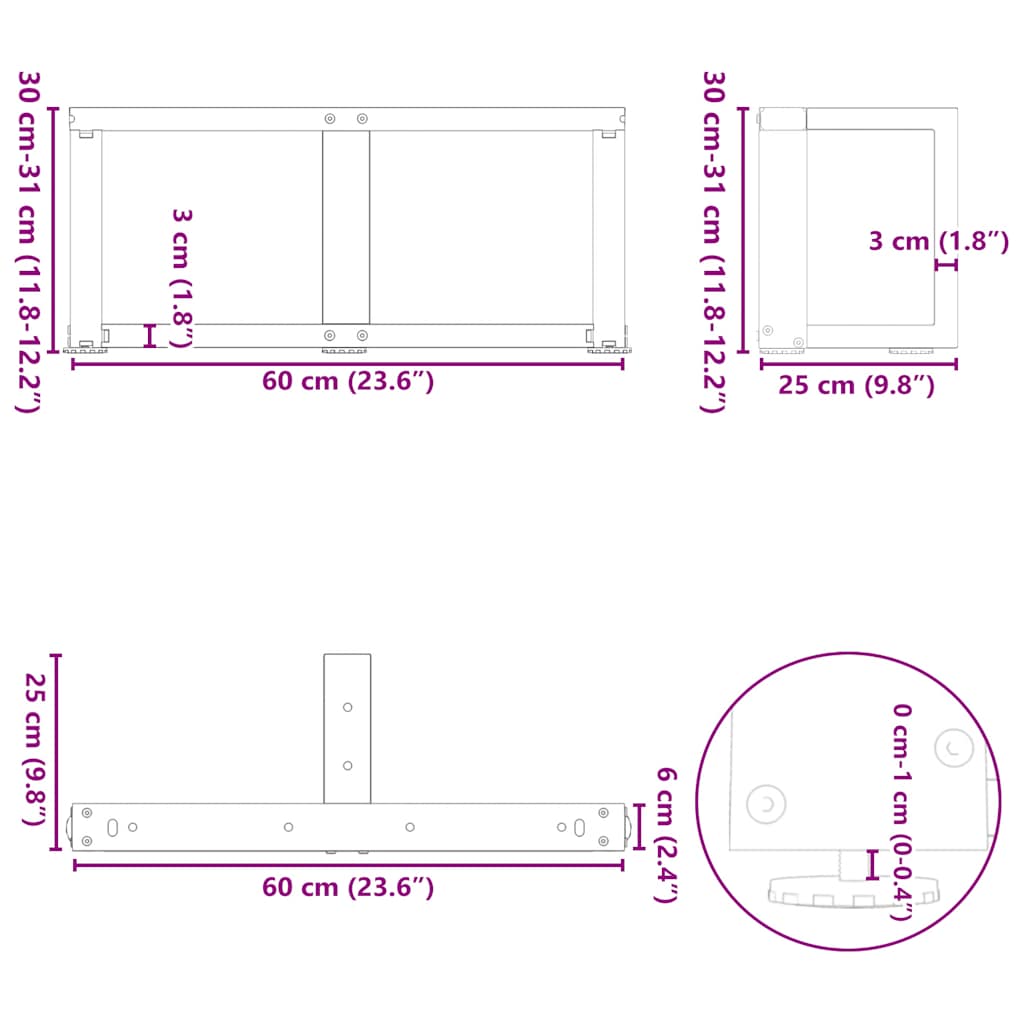 Coffee Table Legs T-Shaped 2 pcs Black 60x25x(30-31) cm Steel