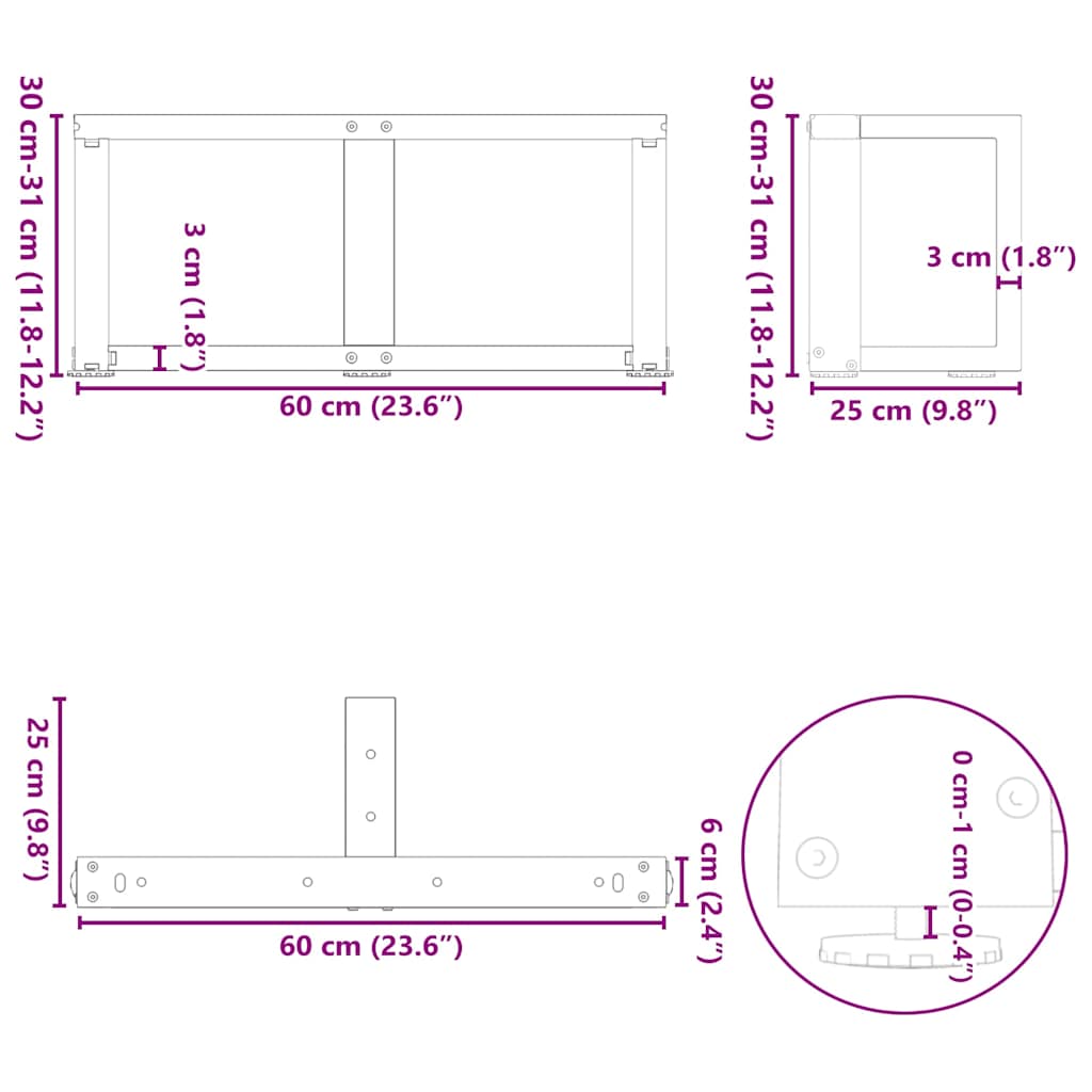 Coffee Table Legs T-Shaped 2 pcs White 60x25x(30-31) cm Steel