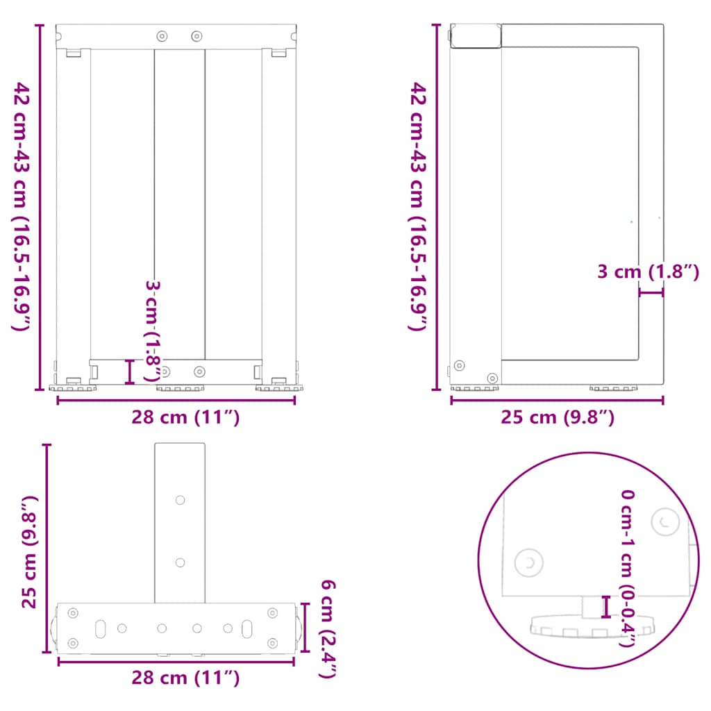 Coffee Table Legs T-Shaped 2 pcs White 28x25x(42-43) cm Steel
