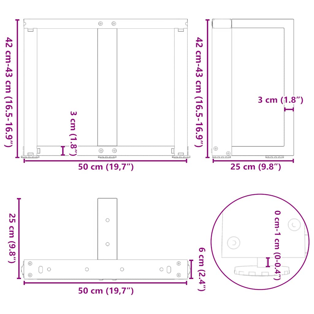 Coffee Table Legs T-Shaped 2 pcs White 50x25x(42-43) cm Steel