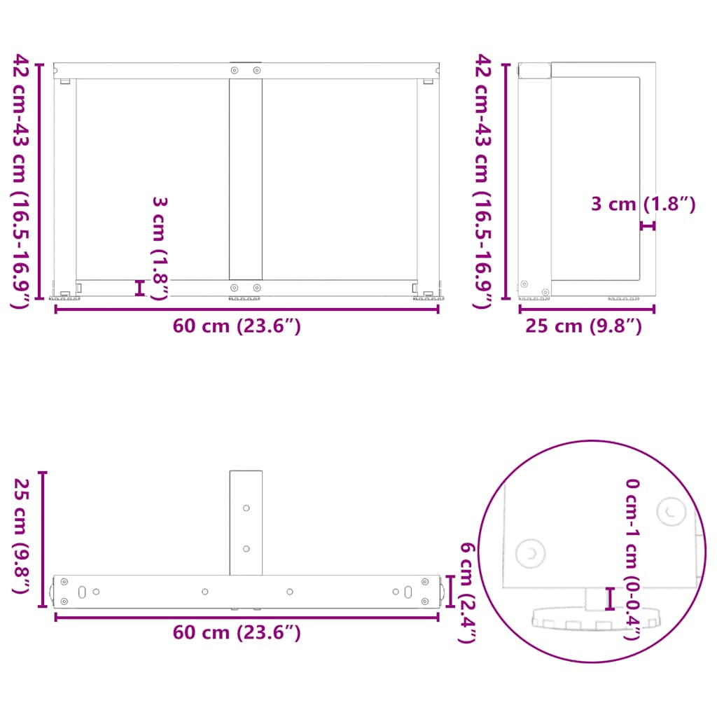 Coffee Table Legs T-Shaped 2 pcs Black 60x25x(42-43) cm Steel