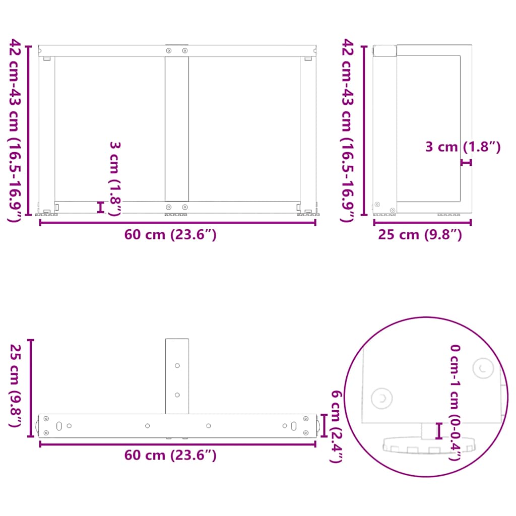 Coffee Table Legs T-Shaped 2 pcs Anthracite 60x25x(42-43) cm Steel