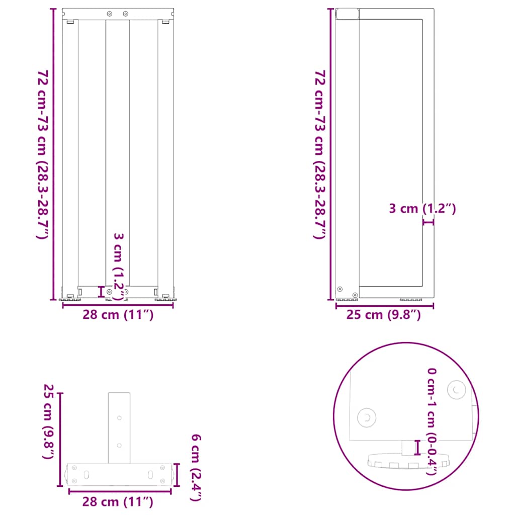 Console Table Legs T-Shaped 2 pcs White 25x28x(72-73) cm Steel